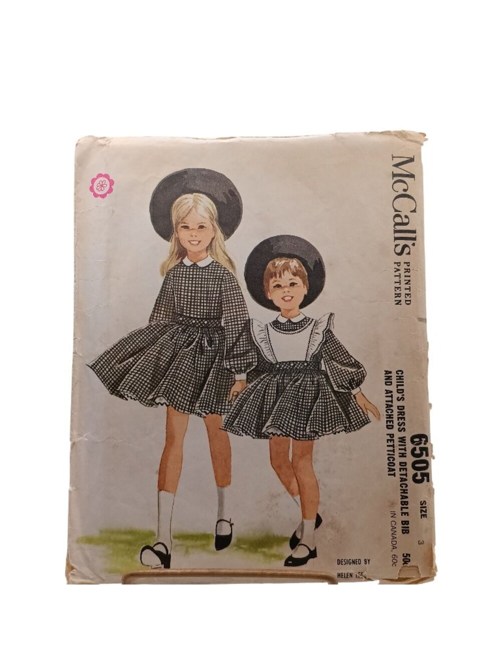 McCalls Pattern 6505 Childs Dress With Detachable Bib & Petticoat Size 3 Vintage